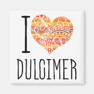 I Love Dulcimer Oranje Mandala Heart Magneet