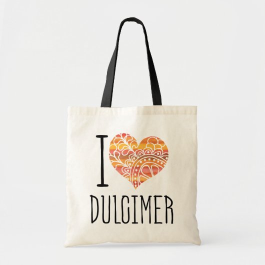I Love Dulcimer Oranje Mandala Heart Tote Bag (Voorkant)