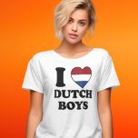 I love Dutch Boys T-shirt<br><div class="desc">Ik houd van Nederlandse jongens. I heart dutch boys. Met zwarte letters en het hart is met de nederlandse vlag.</div>