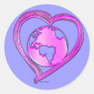 I LOVE EARTH (Roze) serie Ronde Sticker