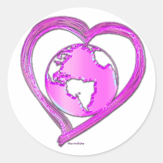 I LOVE EARTH (Roze) serie Ronde Sticker (Voorkant)
