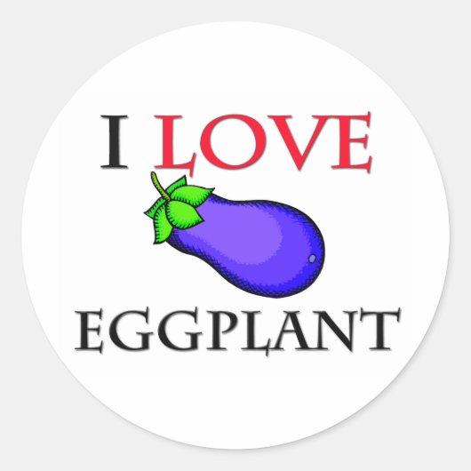I Love Eggplant Ronde Sticker (Voorkant)