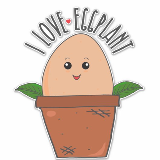 I Love Eggplant Vegetarian Funny Food Pun Sticker (Voorkant)
