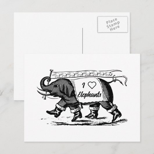 I Love Elephants Briefkaart (Voorkant / Achterkant)
