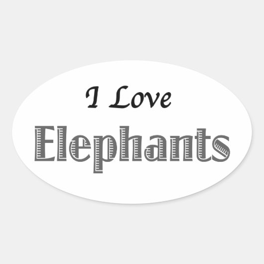 I Love Elephants Ovale Sticker (Voorkant)