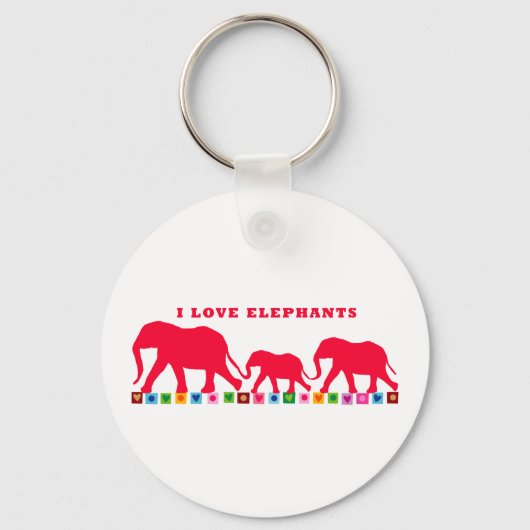 I Love Elephants (Red) Sleutelhanger (Voorkant)