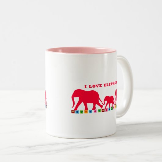 I Love Elephants (Red) Tweekleurige Koffiemok (Voorkant rechts)