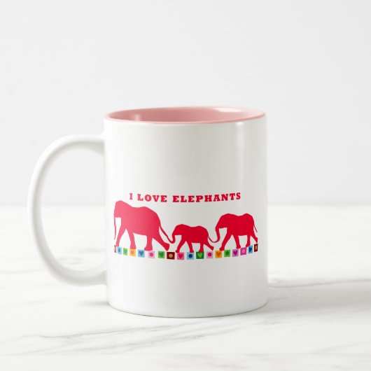 I Love Elephants (Red) Tweekleurige Koffiemok (Links)