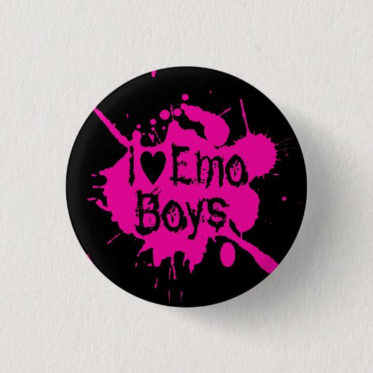 "I Love Emo Boys" Roze Verf Splatter Ronde Button 3,2 Cm (Voorkant)