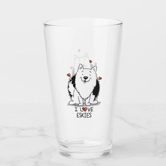 I Love Eskies (I Love American Eskimo Dogs) - Cute Glas (Achterkant)