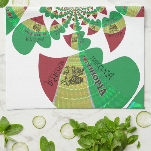 I Love Ethiopia Kaleidoscope - Oprechte Rasta-kuns Theedoek (Gevouwen)