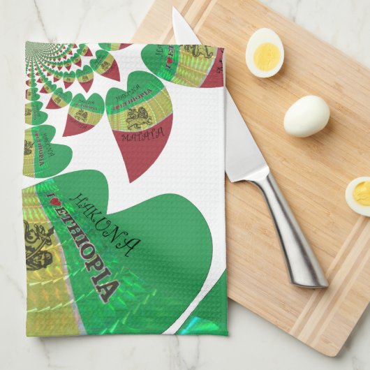 I Love Ethiopia Kaleidoscope - Oprechte Rasta-kuns Theedoek (Quarter Fold)