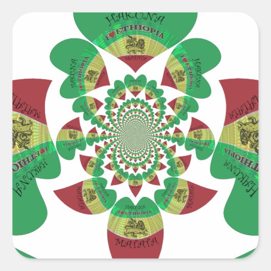 I Love Ethiopia Kaleidoscope - Oprechte Rasta-kuns Vierkante Sticker (Voorkant)