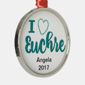 I Love Euchre Personalized Design Metalen Ornament (Rechts)