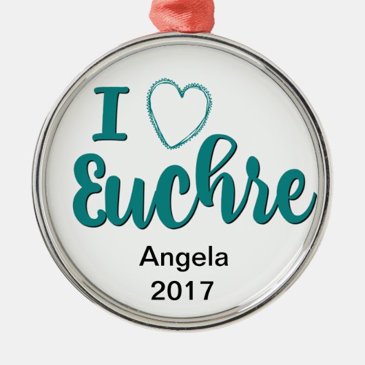 I Love Euchre Personalized Design Metalen Ornament (Voorkant)