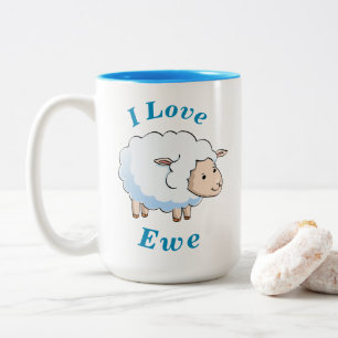 "I Love Ewe" Kute Little Lamb Blue & White Tweekleurige Koffiemok