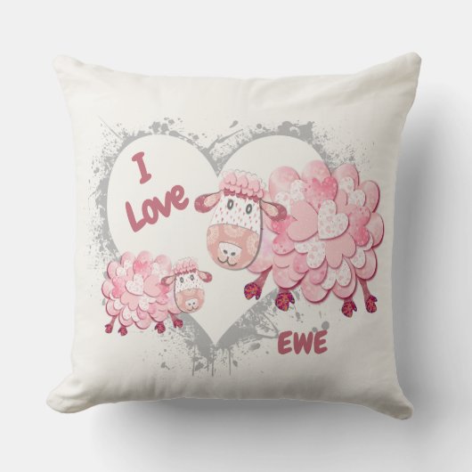I Love Ewe Pink Cushion  Kussen (Voorkant)
