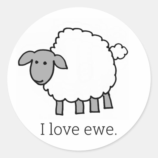 I Love Ewe Sheep Round Sticker (Voorkant)