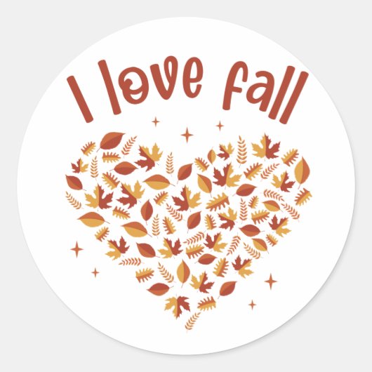I Love Fall. Heart W Leaves Ronde Sticker (Voorkant)