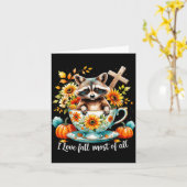 I Love Fall Most Of All Raccoon Autumn Gift Kaart (Gele Bloem)