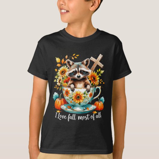 I Love Fall Most Of All Raccoon Autumn Gift  T-shirt (Voorkant)