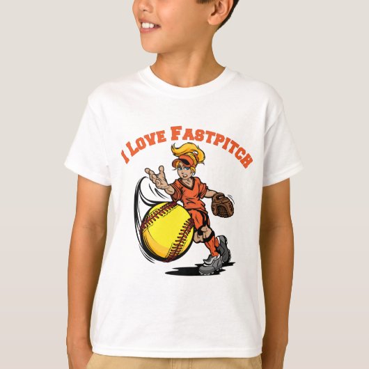I Love Fastpitch, oranje T-shirt (Voorkant)
