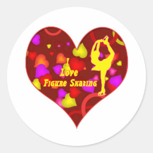 I Love Figuur Skating Retro Design Heart Ronde Sticker