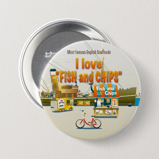 I love FISH & CHIPS Ronde Button 7,6 Cm (Voorkant /achterkant)