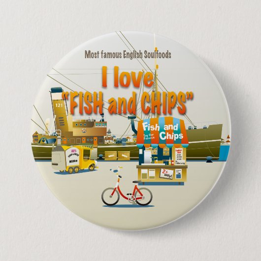 I love FISH & CHIPS Ronde Button 7,6 Cm (Voorkant)