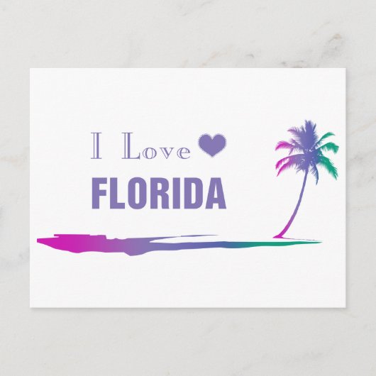 I Love Florida Colorful Paars Briefkaart (Voorkant)