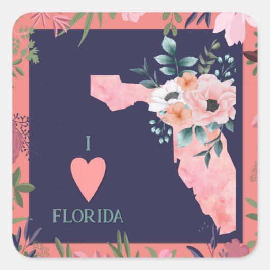 I Love Florida Vierkante Sticker (Voorkant)
