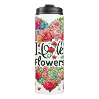 I Love Flowers" Colorful Heart-shaped Floral Thermosbeker