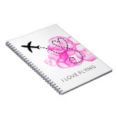 I Love Flying Heart Airplane roze Clouds Fun Notitieboek (Rechterzijde)
