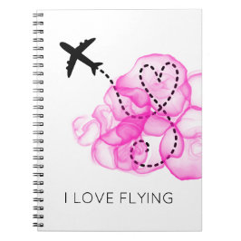I Love Flying Heart Airplane roze Clouds Fun Notitieboek