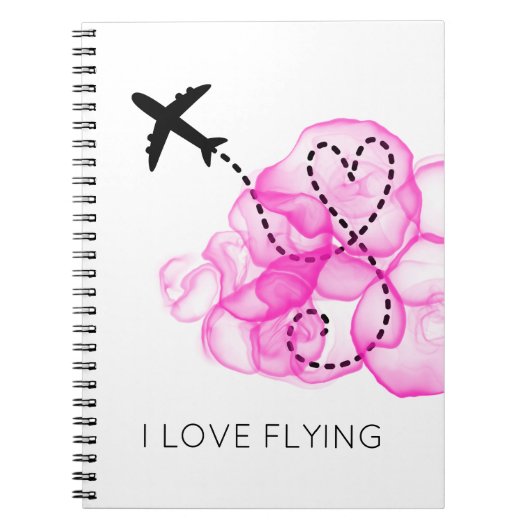 I Love Flying Heart Airplane roze Clouds Fun Notitieboek (Voorkant)