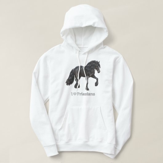 I Love Friesans Black Friesian Draft Horse Lovers Hoodie (Design voorkant)