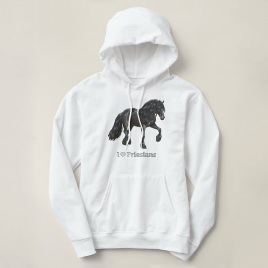 I Love Friesians Black Friesian Draft Horse Lovers Hoodie (Design voorkant)