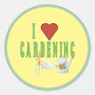 I Love Gardening Illustrated Text Ronde Sticker