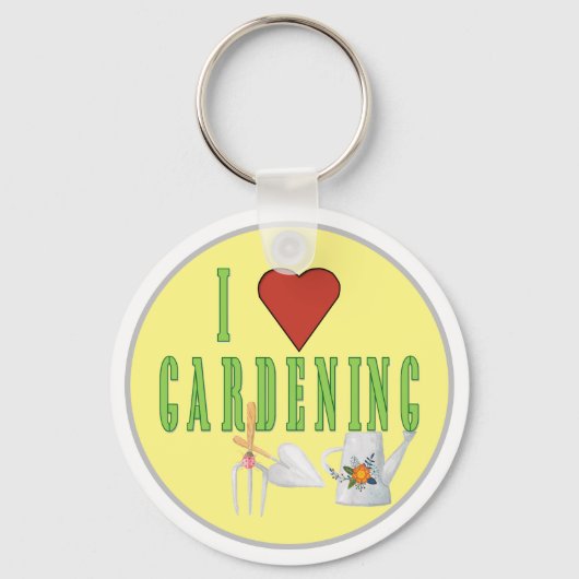 I Love Gardening Illustrated Text Sleutelhanger (Voorkant)