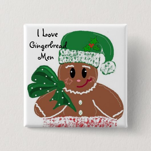 I Love Gingerbrood Men Vierkante Button 5,1 Cm (Voorkant)