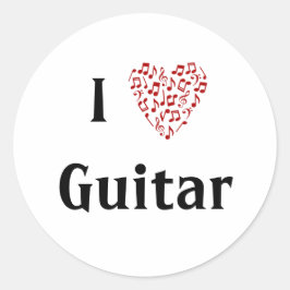 I Love Gitaar Rode Hart van Muzieknotaties Ronde Sticker
