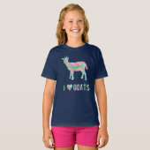 I Love Goats Colorful Floral Pattern T-shirt (Voorkant volledig)