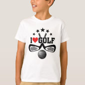 I Love Golf, Crossed Golf Clubs and Golf Ball T-shirt (Voorkant)
