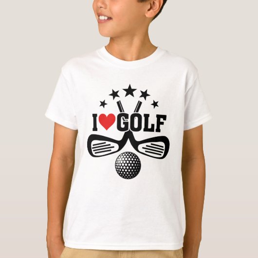 I Love Golf, Crossed Golf Clubs and Golf Ball T-shirt (Voorkant)