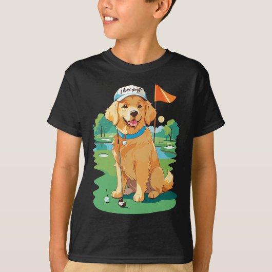 I Love Golf Golf Dog Illustration Golden Retriever T-shirt (Voorkant)