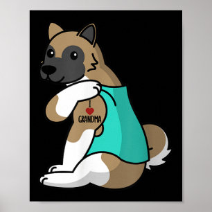 I Love Grandma Tattoo Akita Dog Poster
