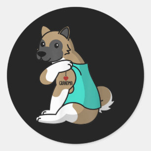 I Love Grandma Tattoo Akita Dog Ronde Sticker