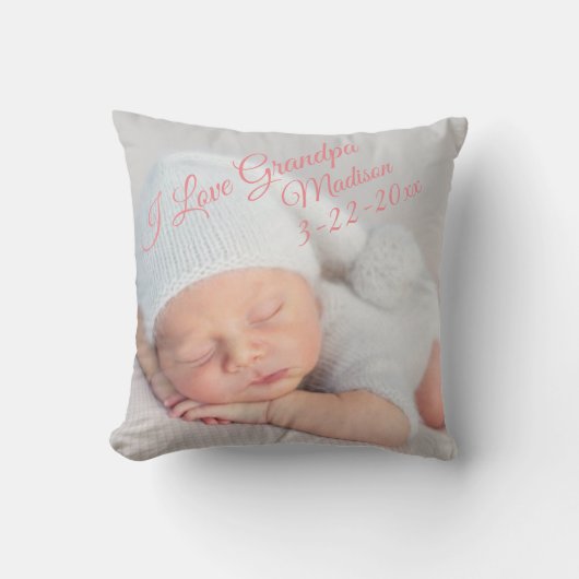 I Love Grandpa Personalized Birth Photo Kussen (Voorkant)