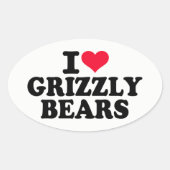 I Love Grizzly Beren Ovale Sticker (Voorkant)