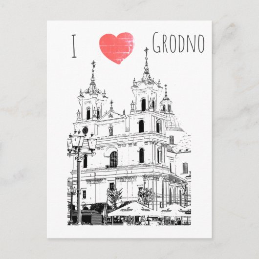 I Love Grodno Belarus Architecture Sketch Briefkaart (Voorkant)